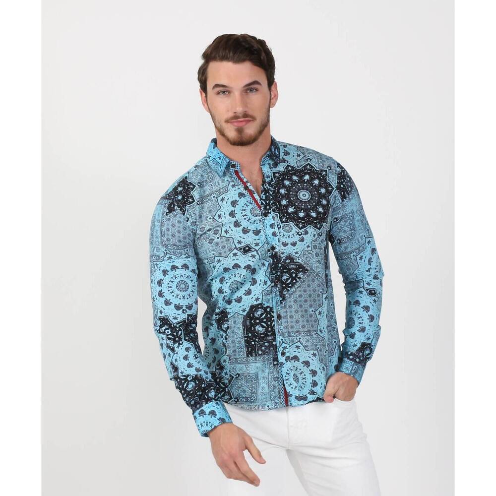 NEW EIGHT X button down wheel shirt with red trim in turquoise